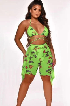Butterfly Print Hot Strappy Side Ruffle Three Pieces 5 Butterfly Print Hot Strappy Side Ruffle Three Pieces -Clothing Outlet Store C23031659 GR 1
