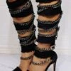 Chain Decor Cool Bandage Denim Sandals