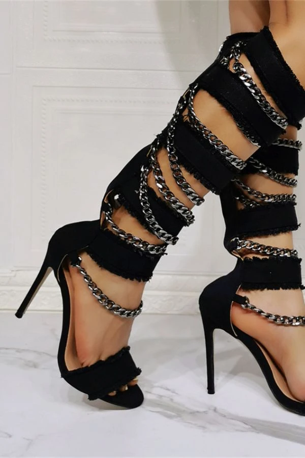 Chain Decor Cool Bandage Denim Sandals 2 Chain Decor Cool Bandage Denim Sandals - Image 2