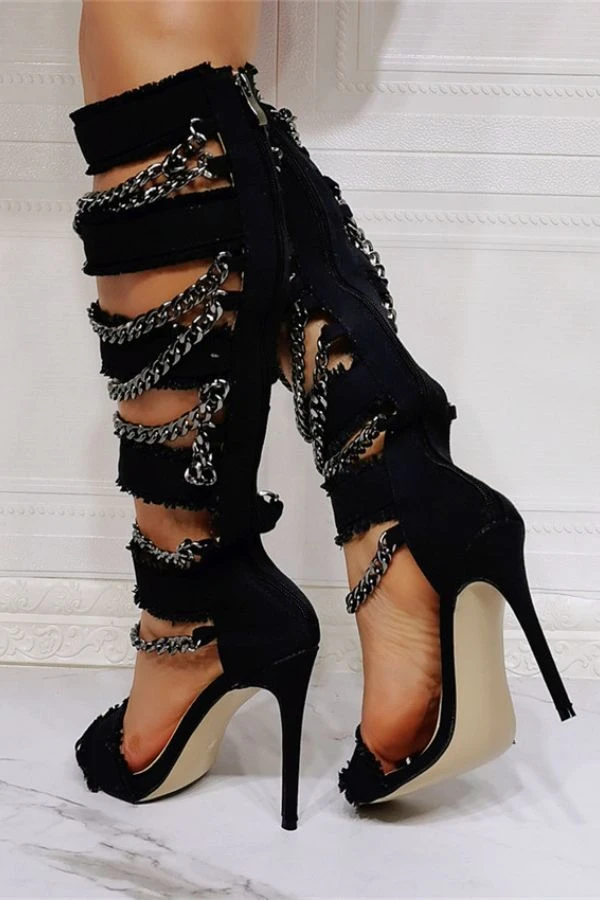 Chain Decor Cool Bandage Denim Sandals 5 Chain Decor Cool Bandage Denim Sandals - Image 5