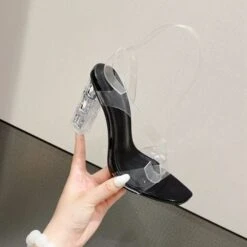 Transparent Strap Simple Square Toe Sandals -Clothing Outlet Store C23031710 BK 1