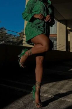 Rhinestone Strap Rocking Feather Trim Strappy Sandals 15 Rhinestone Strap Rocking Feather Trim Strappy Sandals -Clothing Outlet Store C23031716 GR 3