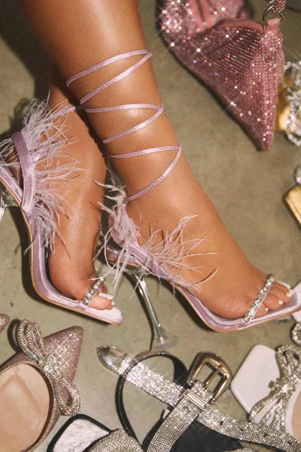 Rhinestone Strap Rocking Feather Trim Strappy Sandals 9 Rhinestone Strap Rocking Feather Trim Strappy Sandals - Image 9