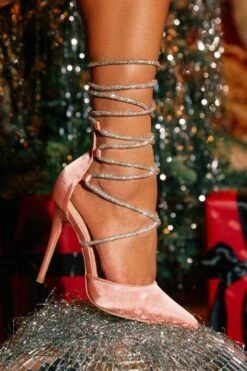 Solid Color Hot Rhinestone Strappy Pointed Toe Heels