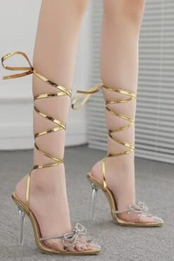 Rhinestone Bowknot On-trend Strappy Sandals -Clothing Outlet Store C23031771 GO 1