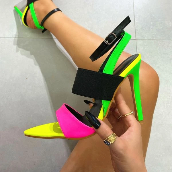 Color Block Colorful Buckled Pointed Toe Sandals 2 Color Block Colorful Buckled Pointed Toe Sandals - Image 2
