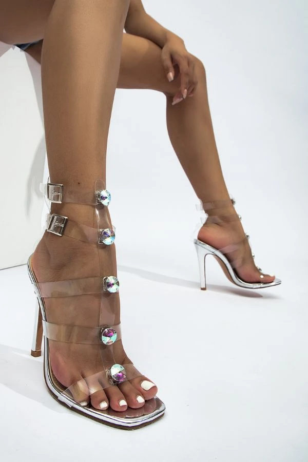 Crystal Decor Transparent Strap Classic Buckled Sandals 2 Crystal Decor Transparent Strap Classic Buckled Sandals - Image 2