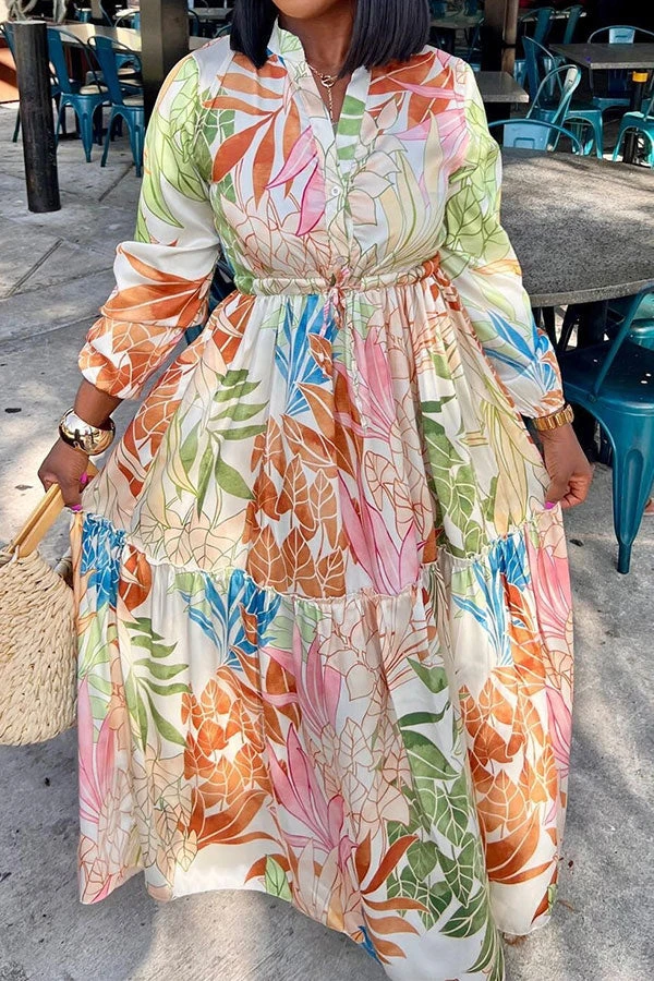 Natural Print Bohemia Lace-Up Maxi Dress 1 Natural Print Bohemia Lace-Up Maxi Dress