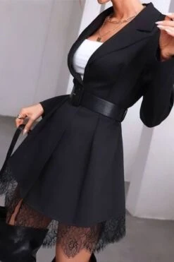 Lace Classic Blazer Mini Dress 5 Lace Classic Blazer Mini Dress -Clothing Outlet Store C23032934 BK 3