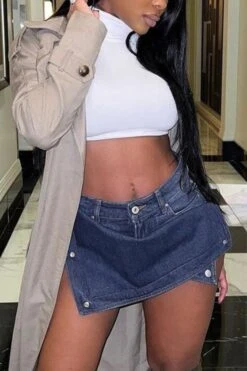 Blue Cool Irregular Denim Shorts -Clothing Outlet Store C23032949 BL 3