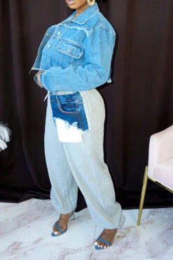 Denim Pocket Patchwork Stylish Drawstring Pants -Clothing Outlet Store C23040422 AS 3