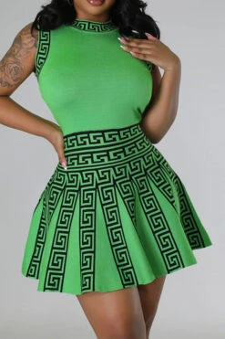 Geometric Print Patchwork Classic Pleated Mini Dress 22 Geometric Print Patchwork Classic Pleated Mini Dress -Clothing Outlet Store C23040438 GR 1