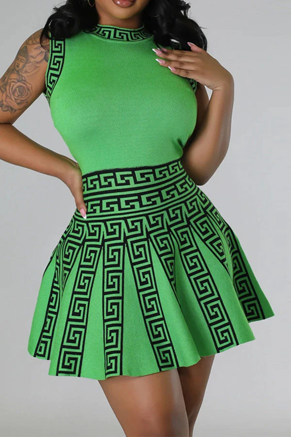 Geometric Print Patchwork Classic Pleated Mini Dress 5 Geometric Print Patchwork Classic Pleated Mini Dress - Image 5