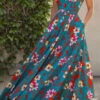 Floral Print Bohemia Lace-Up Belted Maxi Dress
