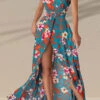 Floral Print Elegant Belted High Split Maxi Dress