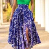 Floral Print One Shoulder Retro High Split Midi Dress