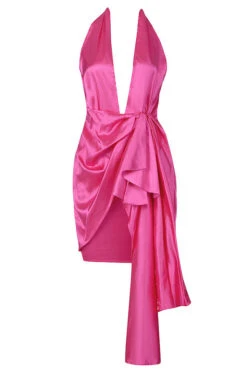 Solid Color Luxe Side Train Mini Dress -Clothing Outlet Store C23040485 RR 5