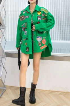 Cartoon Pattern Cute Button Thru Shirt -Clothing Outlet Store C23041117 GR 1