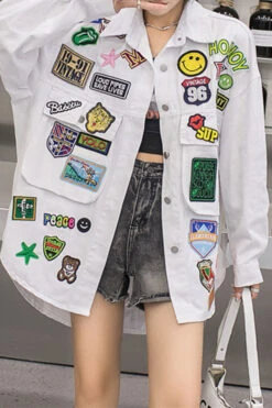 Cartoon Pattern Cute Button Thru Shirt -Clothing Outlet Store C23041117 WH 1