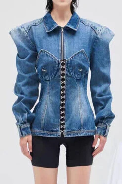Patchwork Gothic Hook And Eye Detail Denim Coat