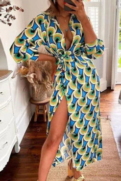 Color Block Striped Modern Lace-Up Midi Dress -Clothing Outlet Store C23041129 R5 1