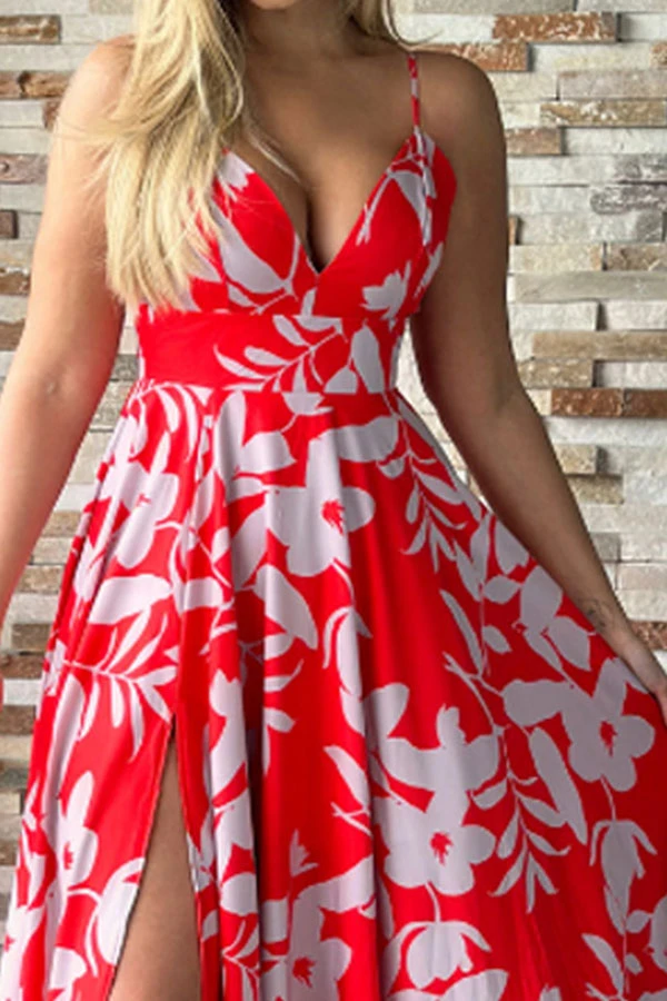 Floral Print Sweet V Neck High Split Maxi Dress 3 Floral Print Sweet V Neck High Split Maxi Dress - Image 3