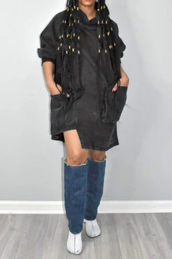 Solid Color Whimsical Irregular Denim Mini Dress -Clothing Outlet Store C23041139 BK 4