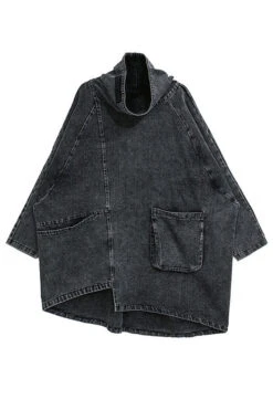 Solid Color Whimsical Irregular Denim Mini Dress -Clothing Outlet Store C23041139 BK 7