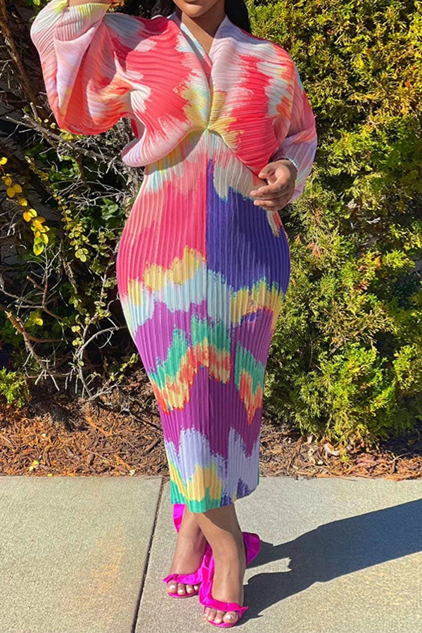 Tie Dye Colorful Batwing Sleeve Midi Dress 3 Tie Dye Colorful Batwing Sleeve Midi Dress - Image 3