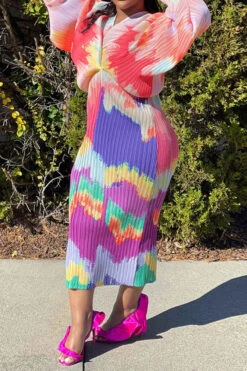 Tie Dye Colorful Batwing Sleeve Midi Dress 12 Tie Dye Colorful Batwing Sleeve Midi Dress -Clothing Outlet Store C23041920 R1 4