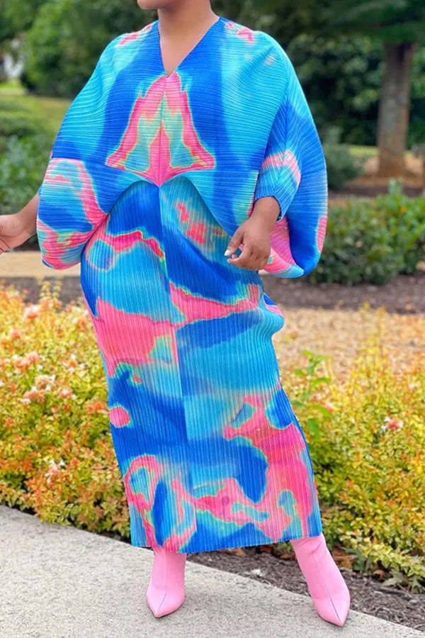 Tie Dye Colorful Batwing Sleeve Midi Dress 7 Tie Dye Colorful Batwing Sleeve Midi Dress - Image 7