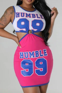 Letter Print Patchwork Casual Cutout Waist Mini Dress 14 Letter Print Patchwork Casual Cutout Waist Mini Dress -Clothing Outlet Store C23041927 RR 1