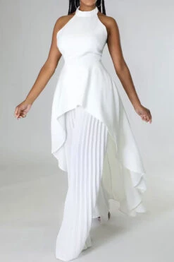 Solid Color Rocking Pleated Irregular Wide Leg Pant Suit