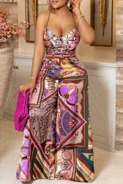 Tribal Print Retro Strappy Back Wide Leg Jumpsuit 6 Tribal Print Retro Strappy Back Wide Leg Jumpsuit -Clothing Outlet Store C23041970 RT 3