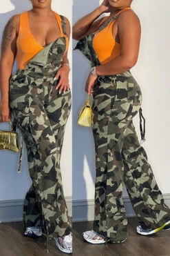 Camouflage Modern Multi Pocket Suspenders Jumpsuit -Clothing Outlet Store C23041980 CF 3