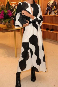 Geometric Print Modern Belted A-Line Midi Dress