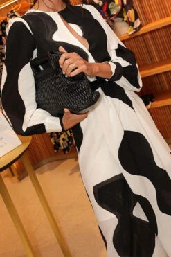 Geometric Print Modern Belted A-Line Midi Dress -Clothing Outlet Store C23042429 BK 3