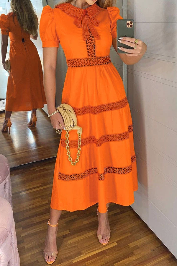 Solid Color Lacy Patchwork Pretty Midi Dress 1 Solid Color Lacy Patchwork Pretty Midi Dress