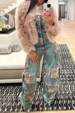 Gradient On-trend Multi Pocket Denim Jumpsuit -Clothing Outlet Store C23042439 BL 4