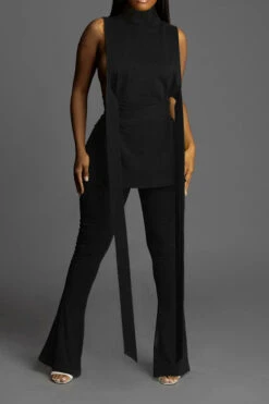 Solid Color Unusual Strappy Pant Suit -Clothing Outlet Store C23042464 BK 1