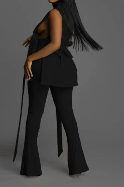 Solid Color Unusual Strappy Pant Suit -Clothing Outlet Store C23042464 BK 2