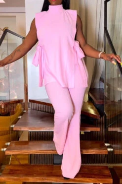 Solid Color Unusual Strappy Pant Suit