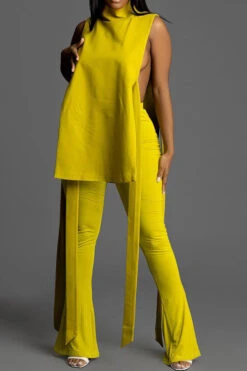 Solid Color Unusual Strappy Pant Suit -Clothing Outlet Store C23042464 YE 1