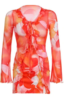 Floral Print Flattering Ruffle Lace-Up Mini Dress 7 Floral Print Flattering Ruffle Lace-Up Mini Dress -Clothing Outlet Store C23042521 OR 4