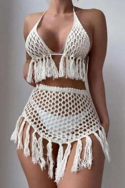 Solid Color Hollow-Out Tassel Hot Dress Suit