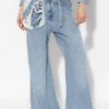 Patchwork High Waist Hippy Ripped Belted Jeans