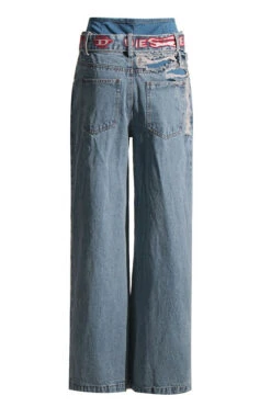 Patchwork High Waist Hippy Ripped Belted Jeans -Clothing Outlet Store C23042812 BL 3