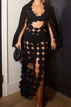 Round Leaves Design Hollow-Out Whimsical Maxi Dress 7 Round Leaves Design Hollow-Out Whimsical Maxi Dress -Clothing Outlet Store C23042826 BK 4