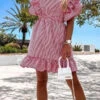 Striped Sweet Ruffle Tie Back Mini Dress