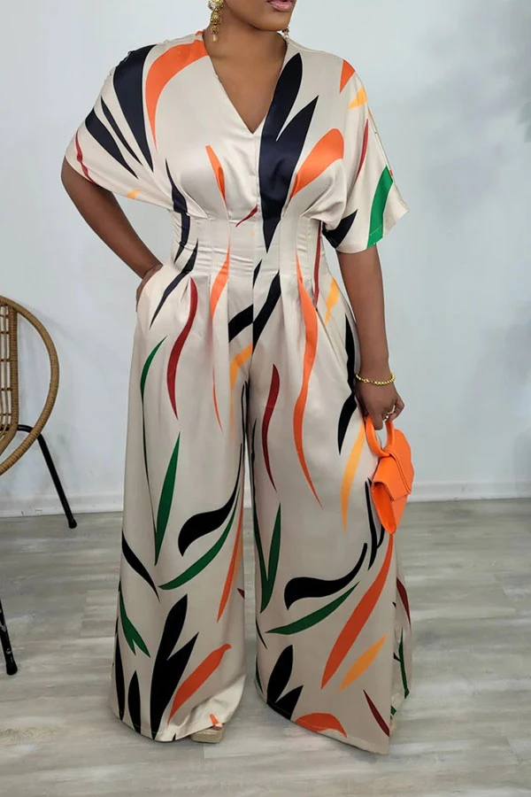 Colorful Striped V Neck Wide Leg Jumpsuit 2 Colorful Striped V Neck Wide Leg Jumpsuit - Image 2